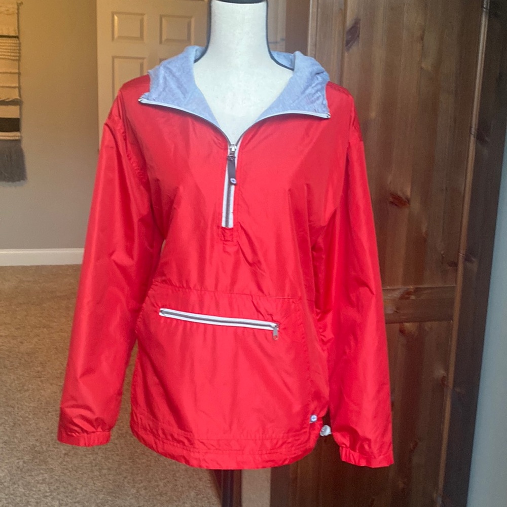Lauren James red size med. pull over lined rain jacket